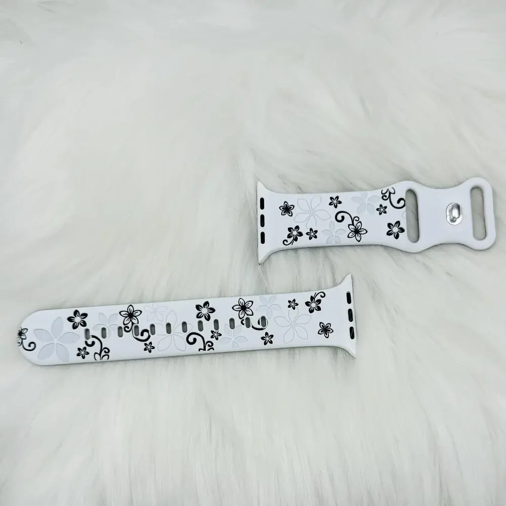 New Floral Design Apple Watch Bands 42mm 44mm 45mm 49mm Black and White